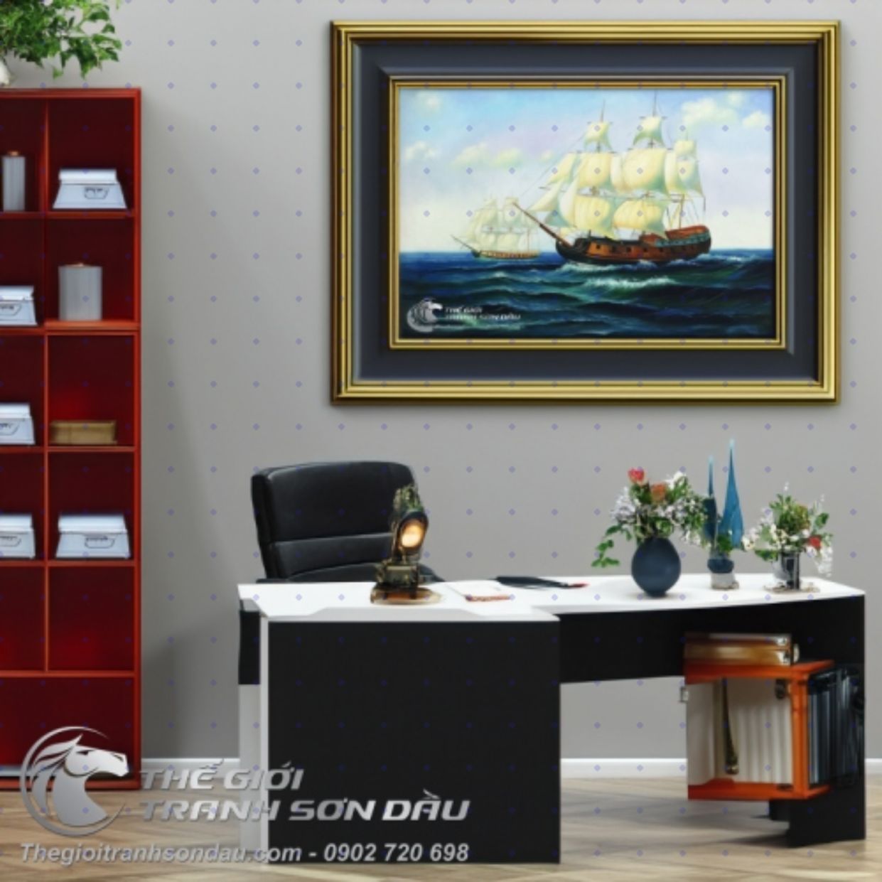Tranh Sơn Dầu Thuyền Buồm đa sắc 60x90cm sang trọng trang trí 