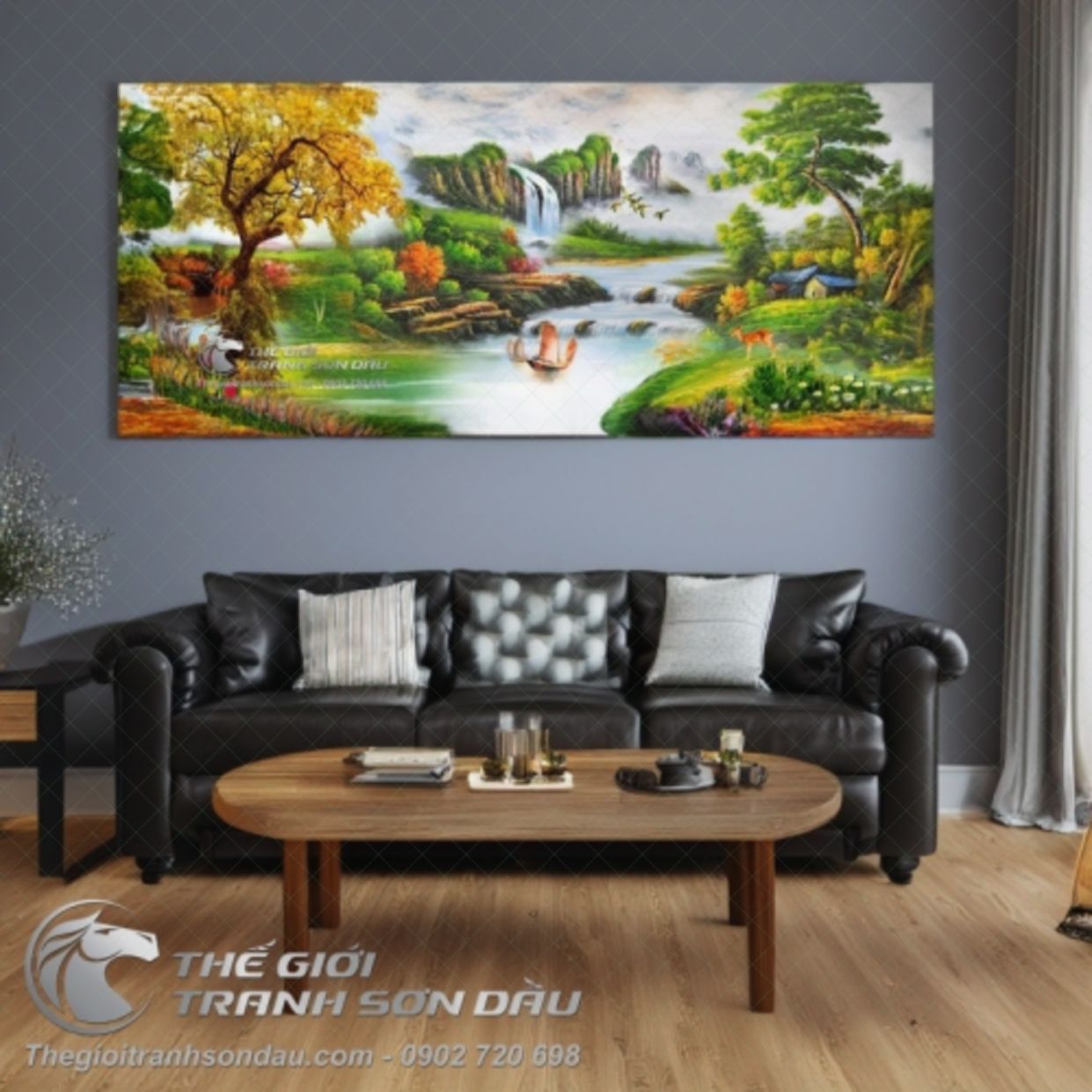 Tranh Sơn Dầu Thuyền Buồm Thiên Nhiên 80x180cm Màu Sắc Sinh Động 