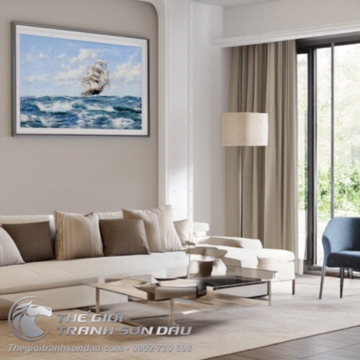 Tranh Sơn Dầu Thuyền Buồm Sóng Biển 60x90 Đa Sắc 