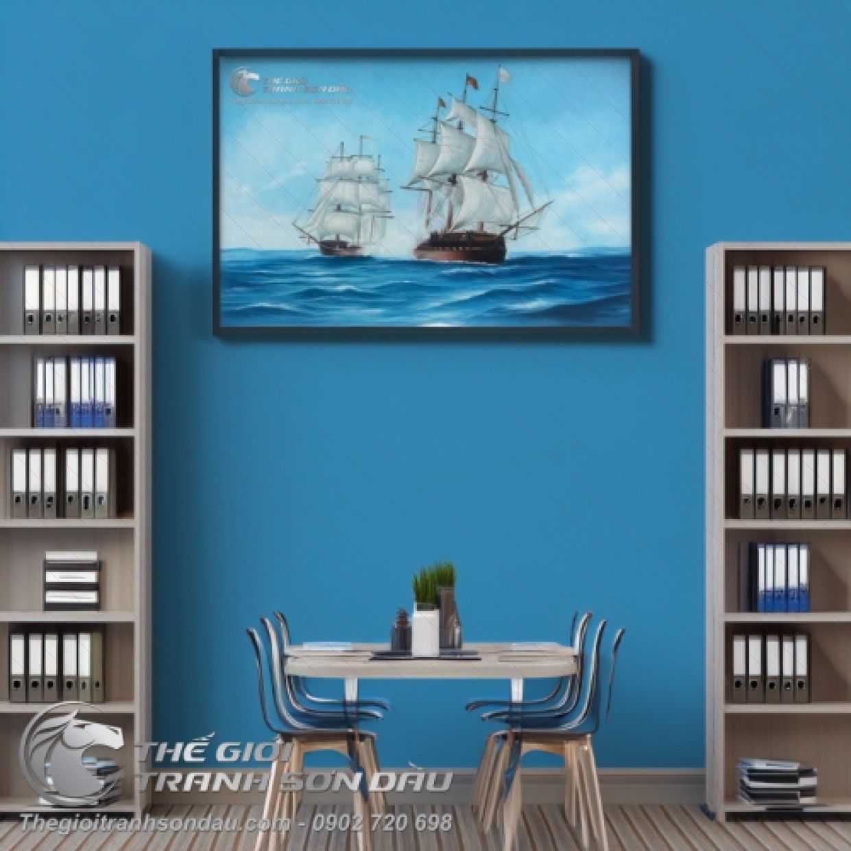 Tranh Sơn Dầu Thuyền Biển 60x90 Đa Sắc Khung Chất Lượng Cao 