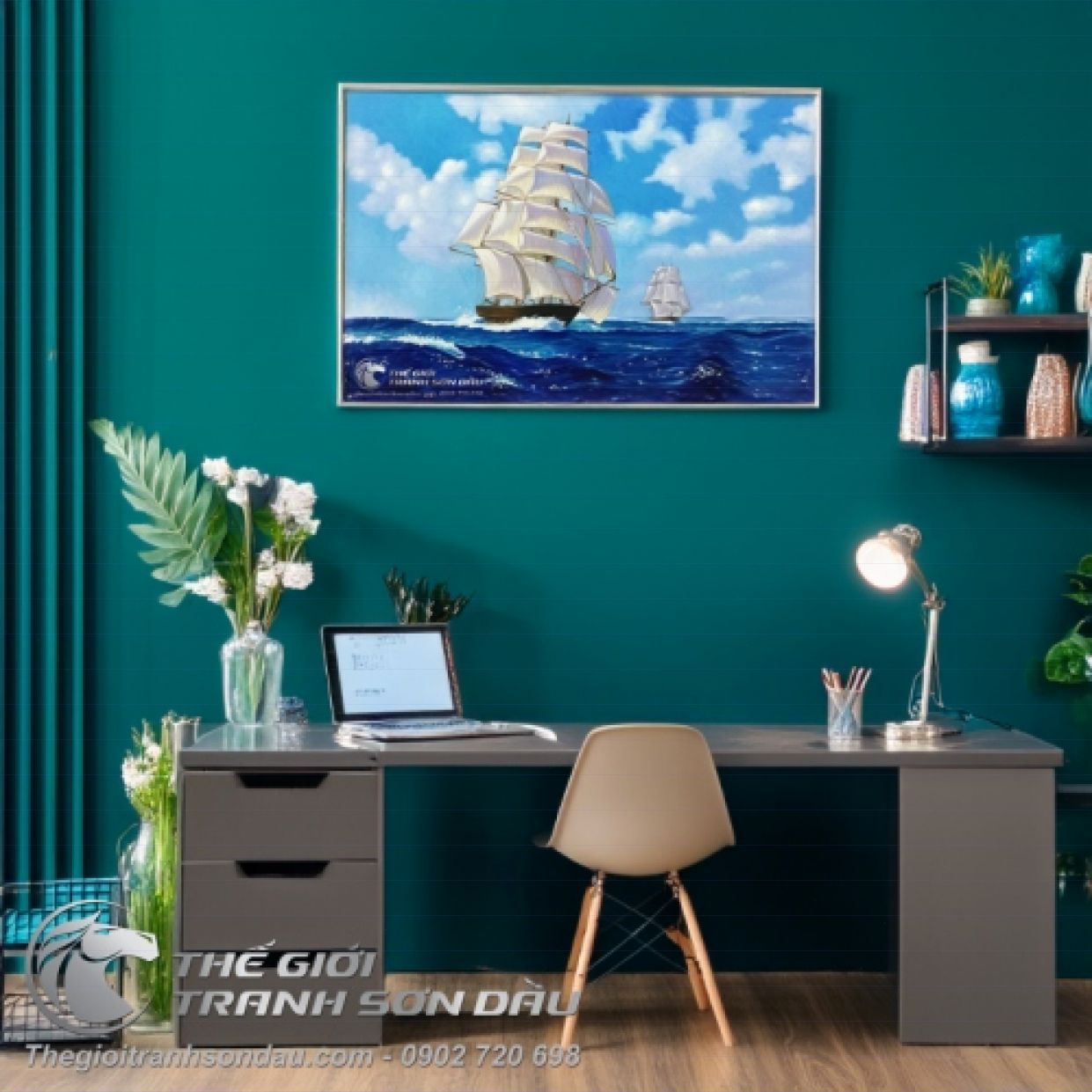 Tranh phong thủy thuận buồm xuôi gió trang trí đẹp kích thước 60x90 