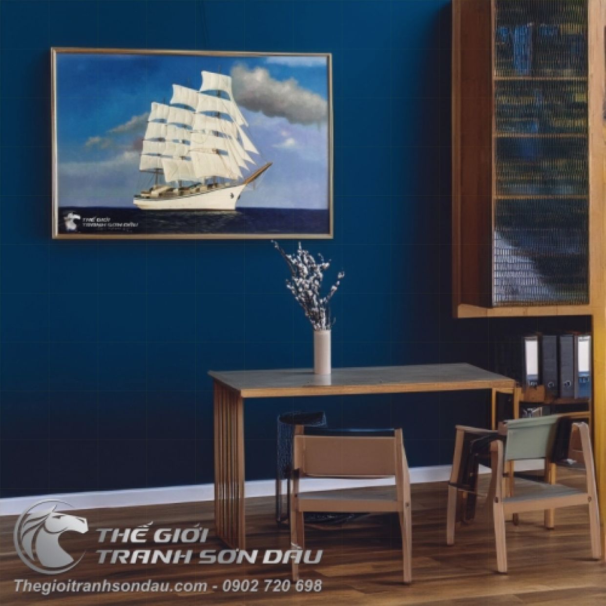 Tranh Thuận Buồm Xuôi Gió Thuyền Ra Khơi Sơn Dầu Đa Sắc 60x90 