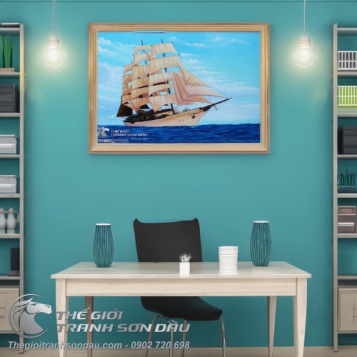 Tranh Thuyền Biển Sơn Dầu Đa Sắc 60x90 Đẹp Tươi Sáng Mua Ngay 