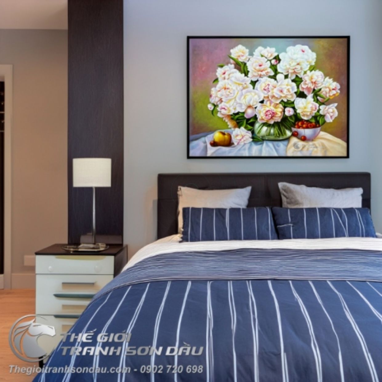 Tranh Hoa Mẫu Đơn Sơn Dầu 60x80 Khung 6cm Đa Sắc Sang Trọng 