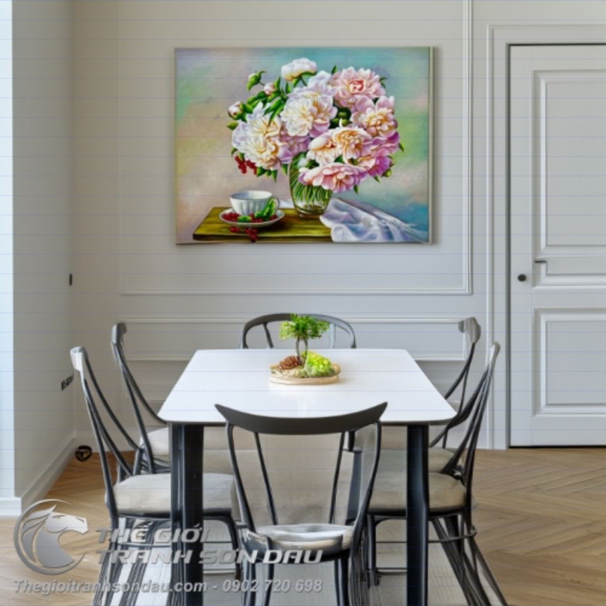 Tranh Hoa Mẫu Đơn Phong Thủy Cổ Điển Sơn Dầu 60x80 Đa Sắc 