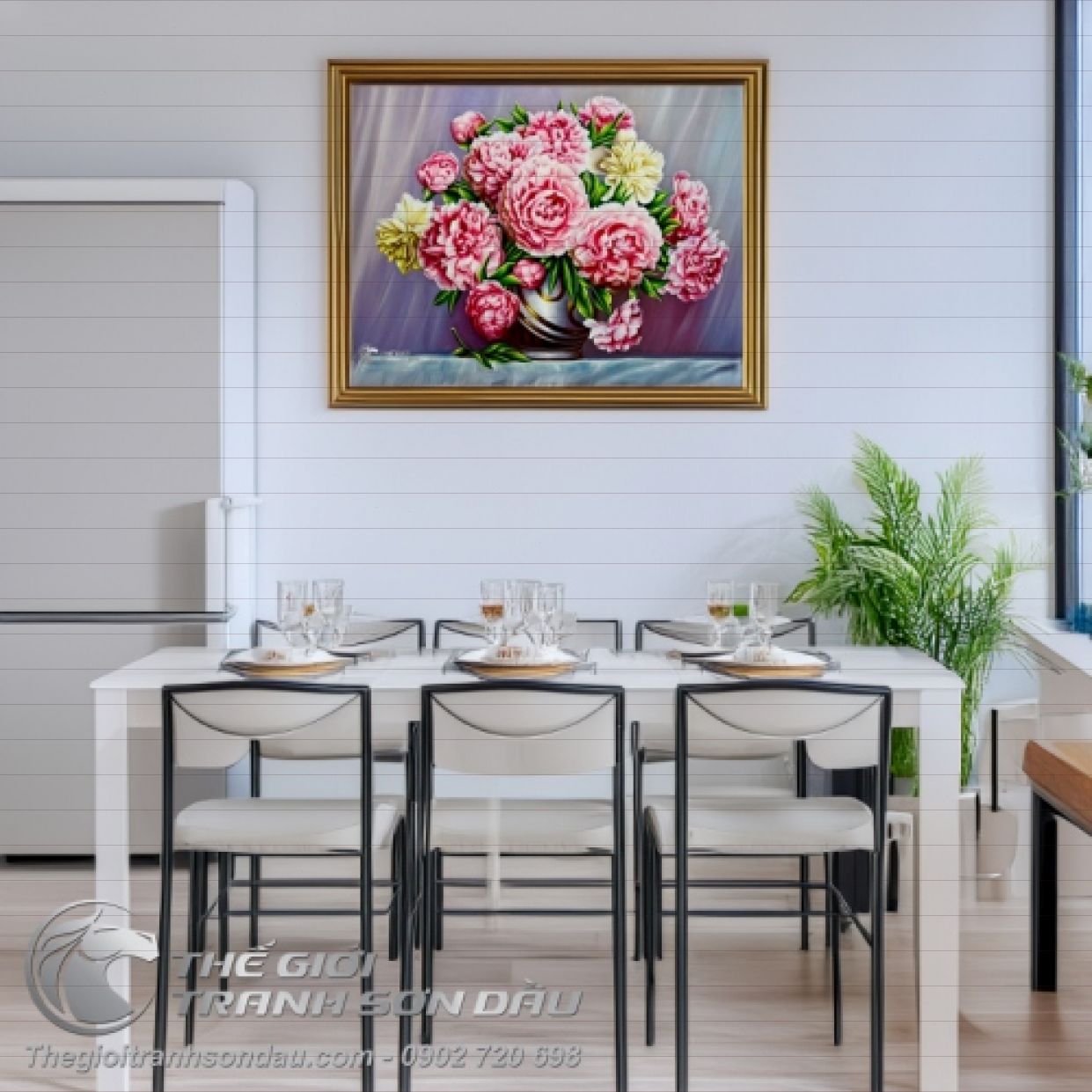 Tranh Hoa Mẫu Đơn Cổ Điển Sơn Dầu Đa Sắc Sang Trọng 