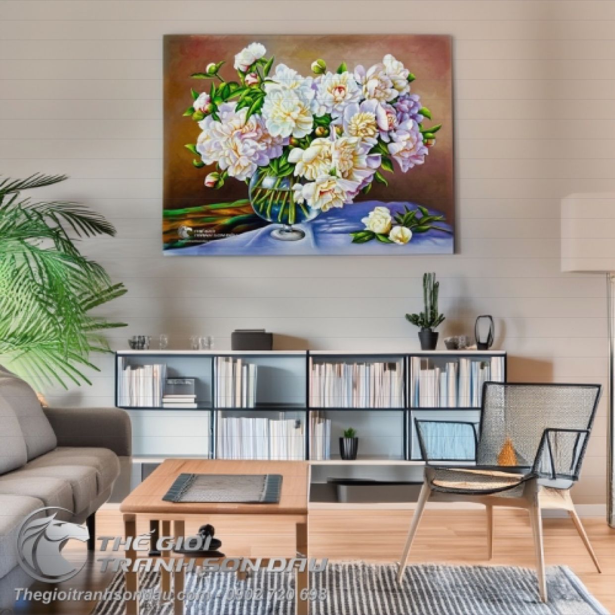 Tranh Tĩnh Vật Hoa Mẫu Đơn Đẹp Sơn Dầu Sang Trọng 60x80 