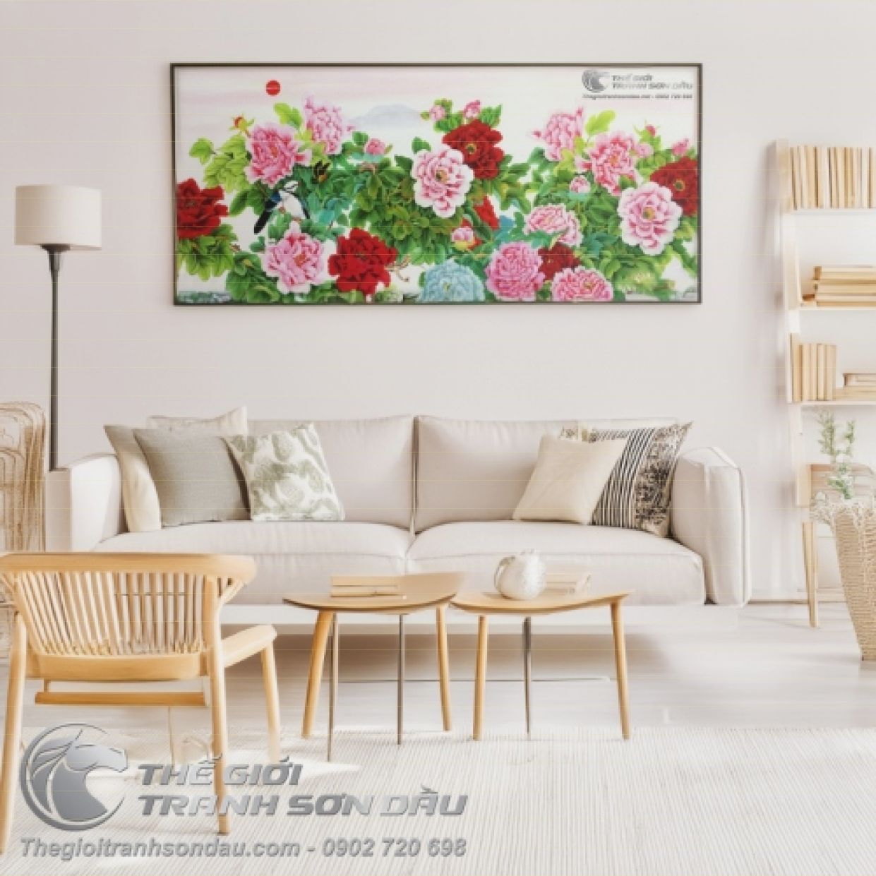 Tranh Sơn Dầu Hoa Mẫu Đơn Phong Thủy Tươi Tốt Sang Trọng 