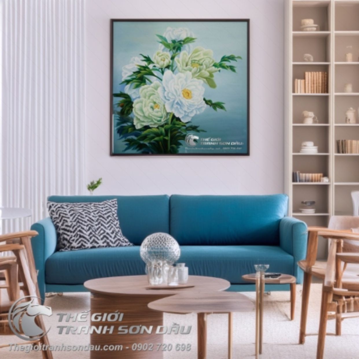 Tranh Mẫu Đơn 6 Bông Sang Trọng Phong Thủy May Mắn 