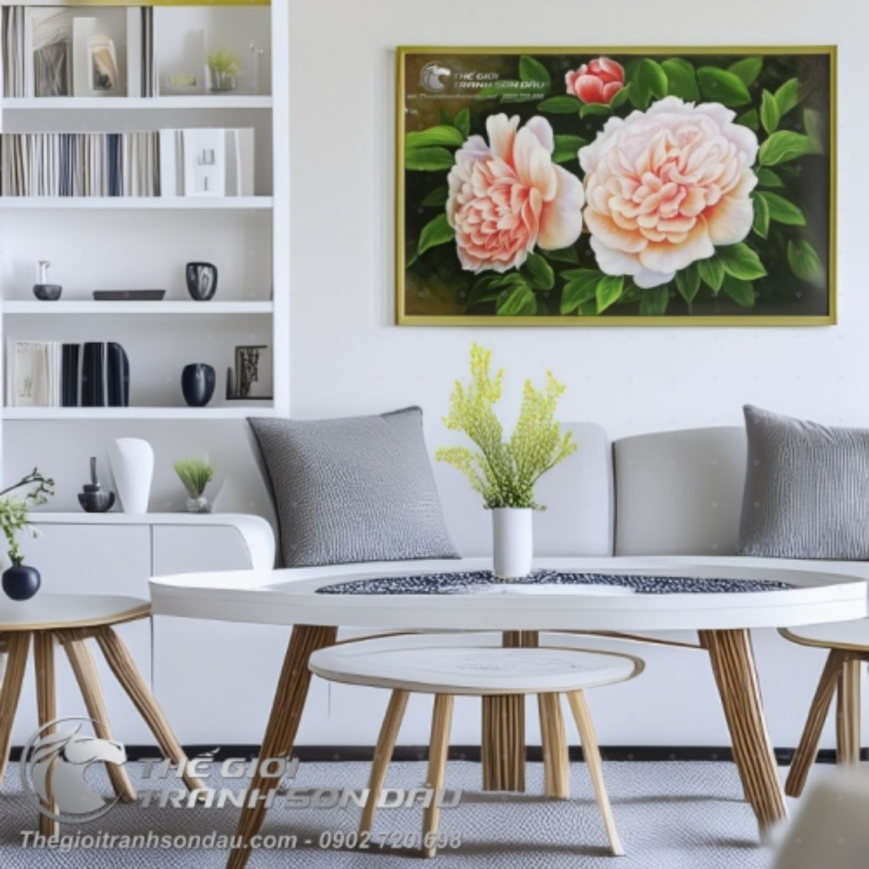 Tranh Sơn Dầu Hoa Mẫu Đơn Phong Thủy Sang Trọng Kích Thước Lớn 