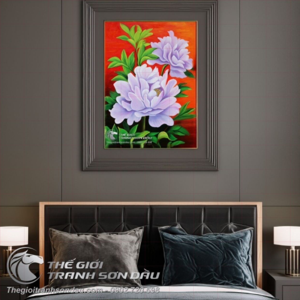 Tranh Sơn Dầu Hoa Mẫu Đơn Tím Đẹp Kích Thước 50x70cm 