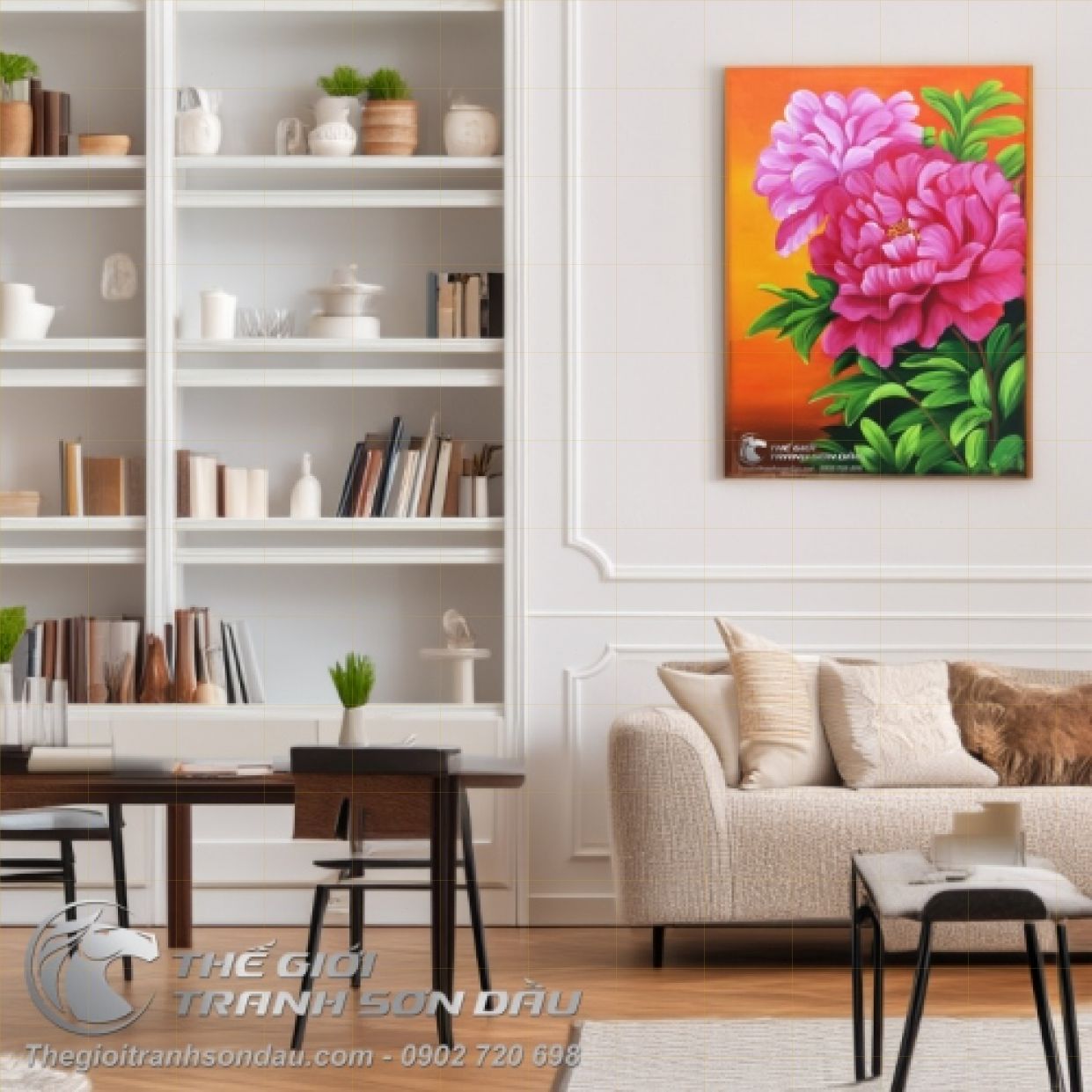 Tranh Sơn Dầu Hoa Mẫu Đơn Phong Thủy Kích Thước 50x70 