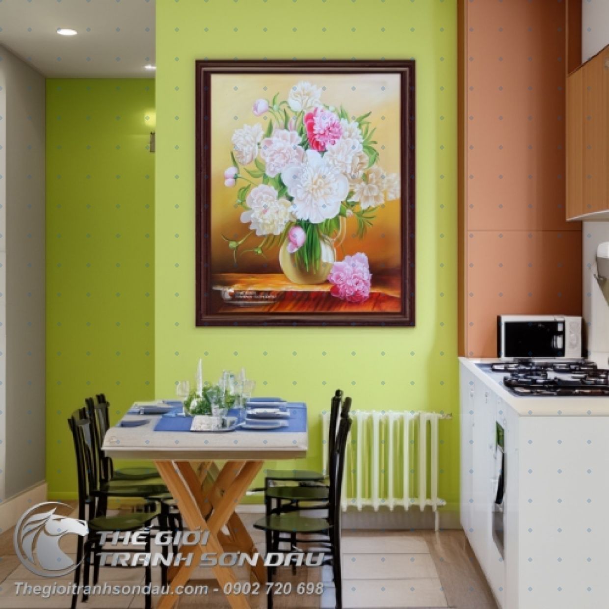 Tranh Sơn Dầu Lọ Hoa Mẫu Đơn Tả Thực Sang Trọng Trang Trí 