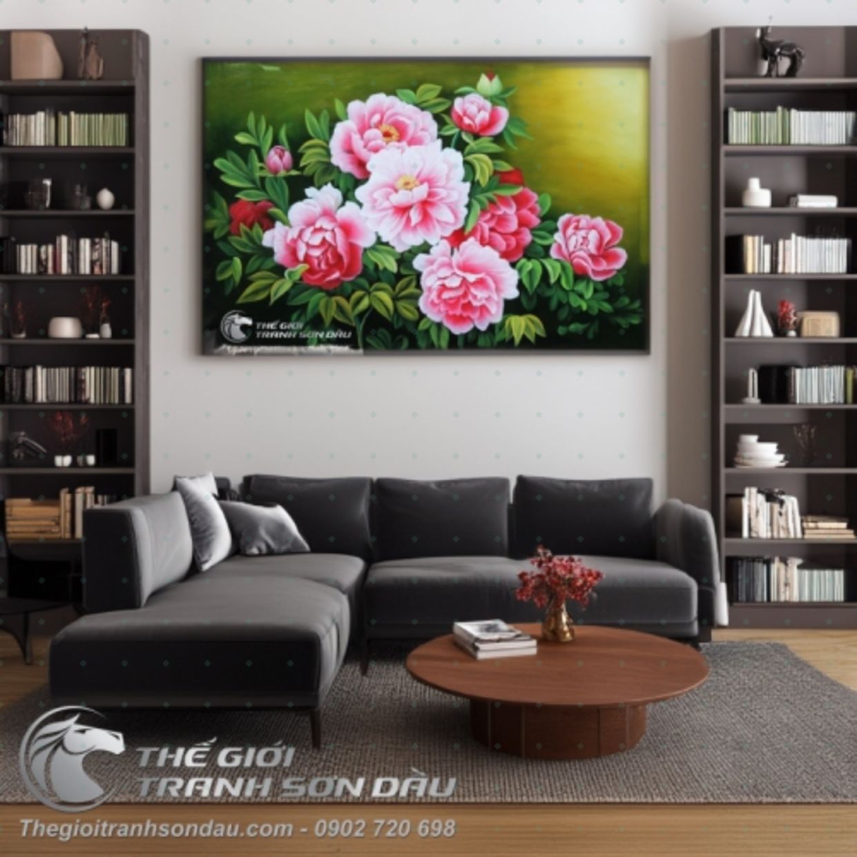 Tranh Hoa Mẫu Đơn Đẹp Treo Phòng Khách Kích Thước 60x90 