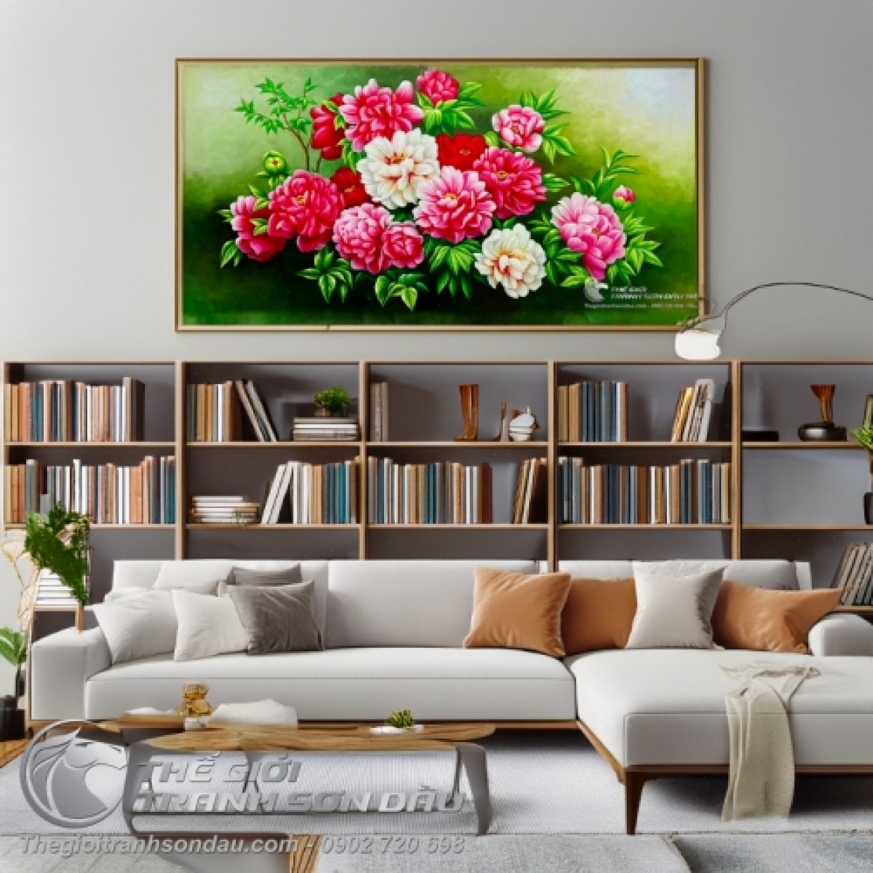 Tranh Hoa Mẫu Đơn Sơn Dầu Cao Cấp Treo Tường Sang Trọng 