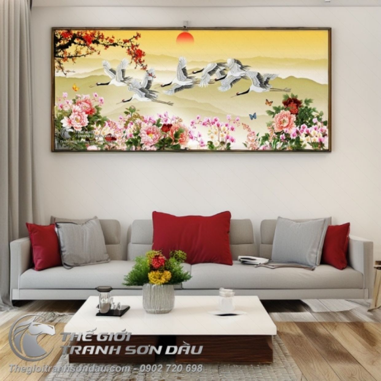 Tranh Sơn Dầu Chim Hạc Bay Đẹp Đa Sắc Kích Thước Lớn 