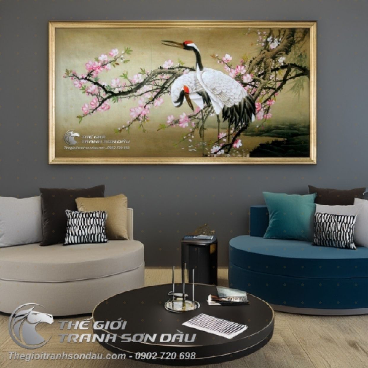 Tranh Sơn Dầu Đôi Chim Hạc Đẹp Tinh Tế Trang Trí Nhà 