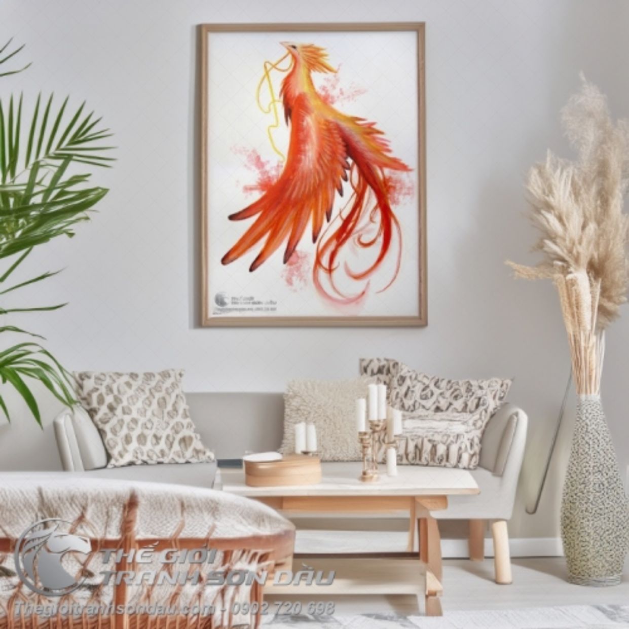 Tranh Phụng Hoàng Bay Lên Khổ Đứng Sơn Dầu Đa Sắc Sang Trọng 