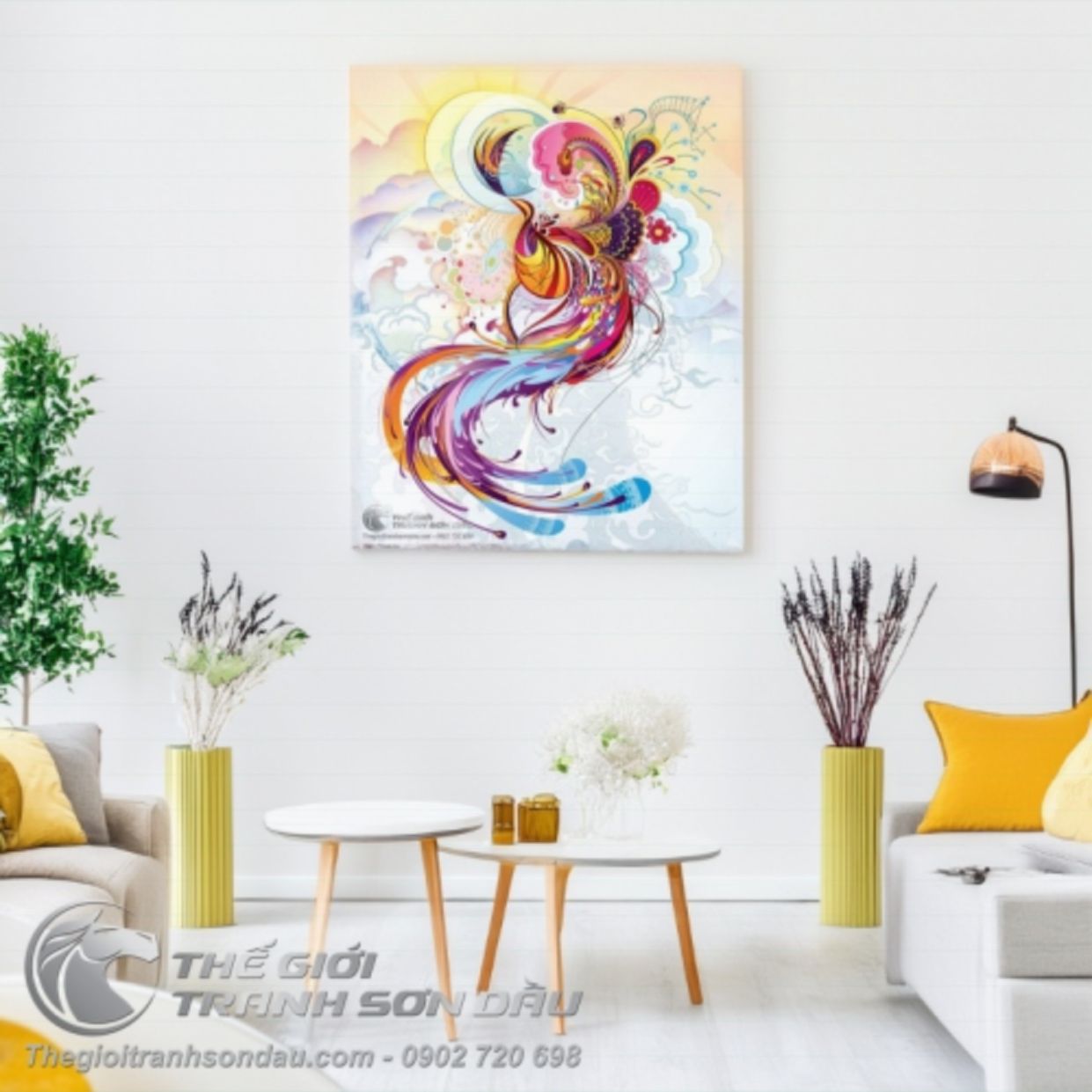 Tranh Chim Phụng Hoàng Trên Mây Sắc Màu Đa Dạng Nghệ Thuật 