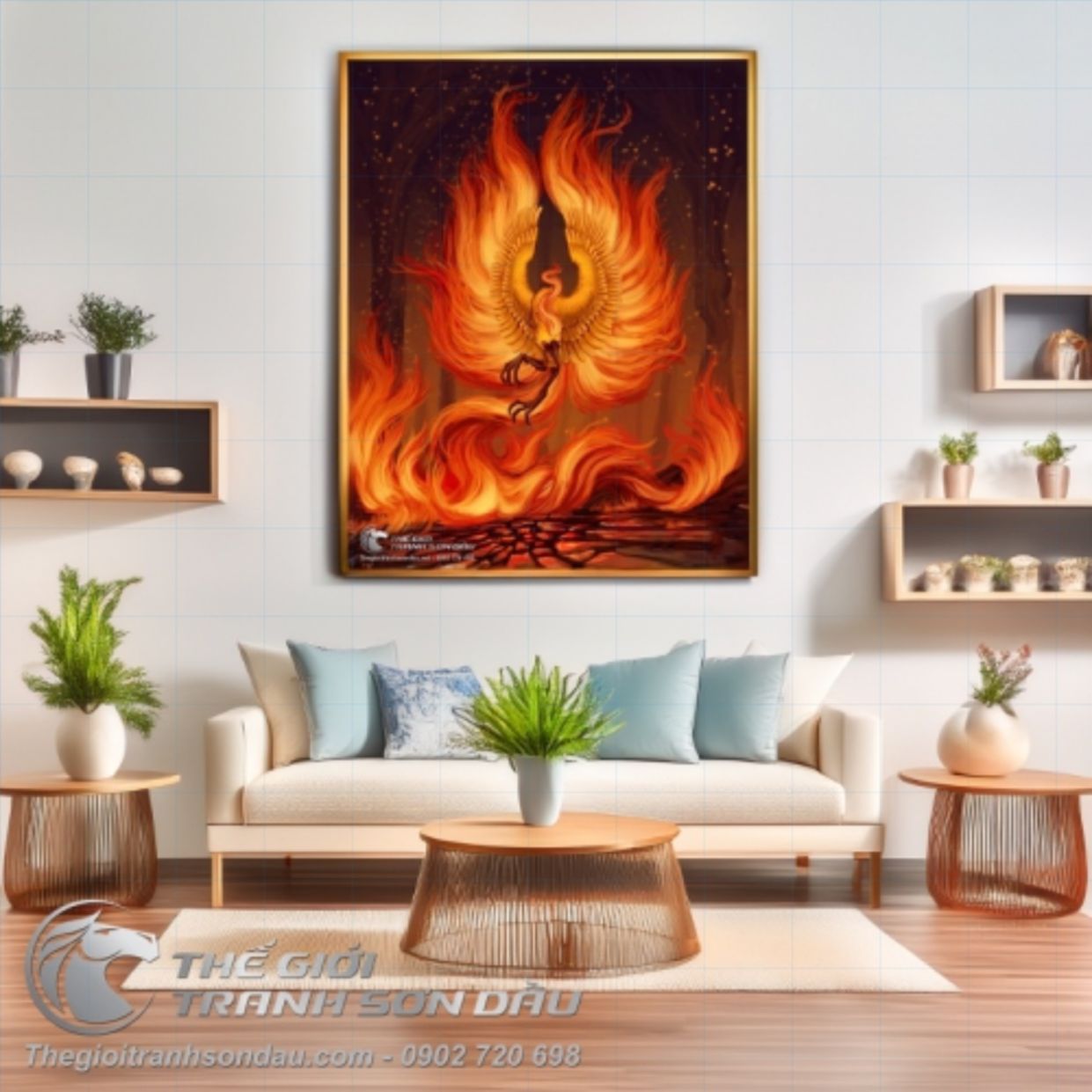 Tranh Phụng Hoàng Rực Rỡ Sơn Dầu Đa Sắc Kích Thước Lớn 