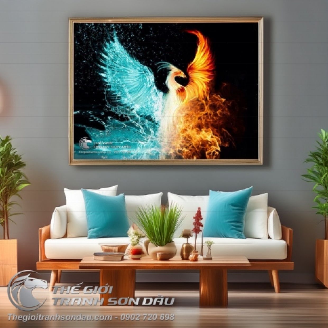 Tranh Phụng Hoàng Băng Hỏa Sơn Dầu Đa Sắc Kích Thước Lớn Giá Tốt 