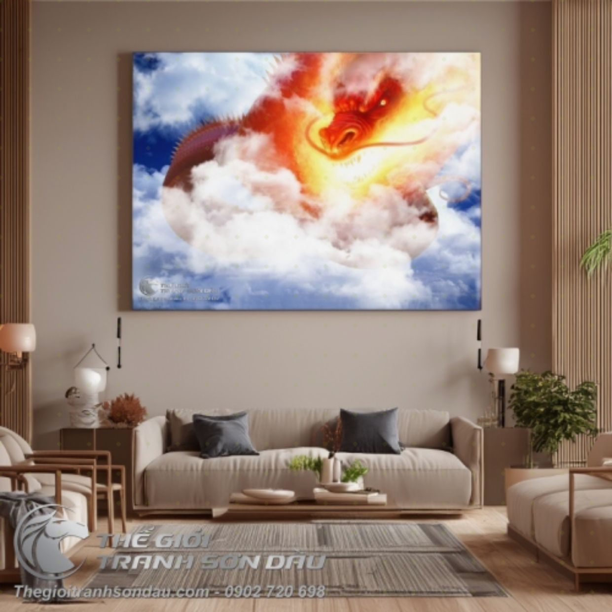 Tranh Rồng Phun Lửa Đẹp Sang Trọng Kích Thước Đa Dạng 
