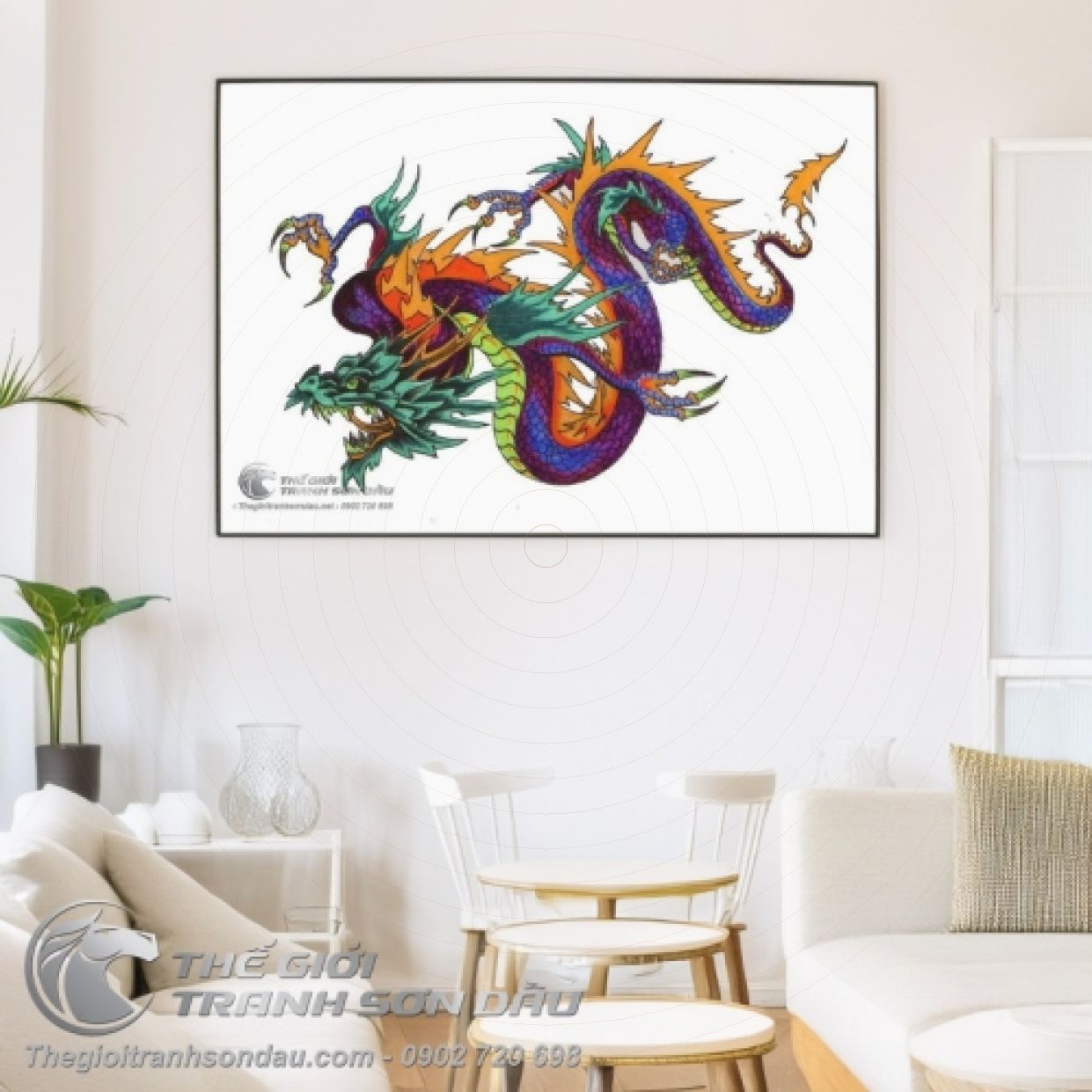 Tranh Rồng Tím Sơn Dầu Kích Thước Đa Dạng Trang Trí Sang Trọng 