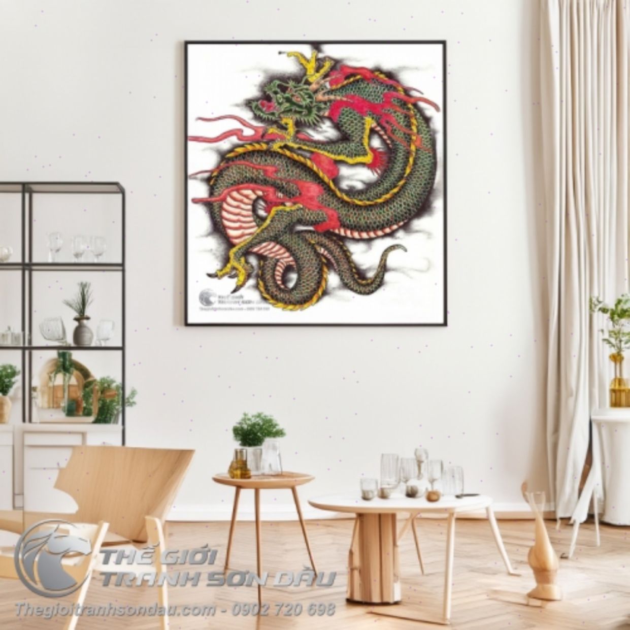 Tranh Rồng Đầu Xanh Sơn Dầu Đa Sắc Kích Thước Lớn Giá Tốt 
