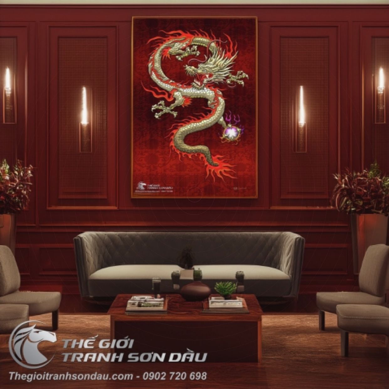 Tranh Hỏa Long Sơn Dầu Đa Sắc Kích Thước Lớn Giá Tốt 