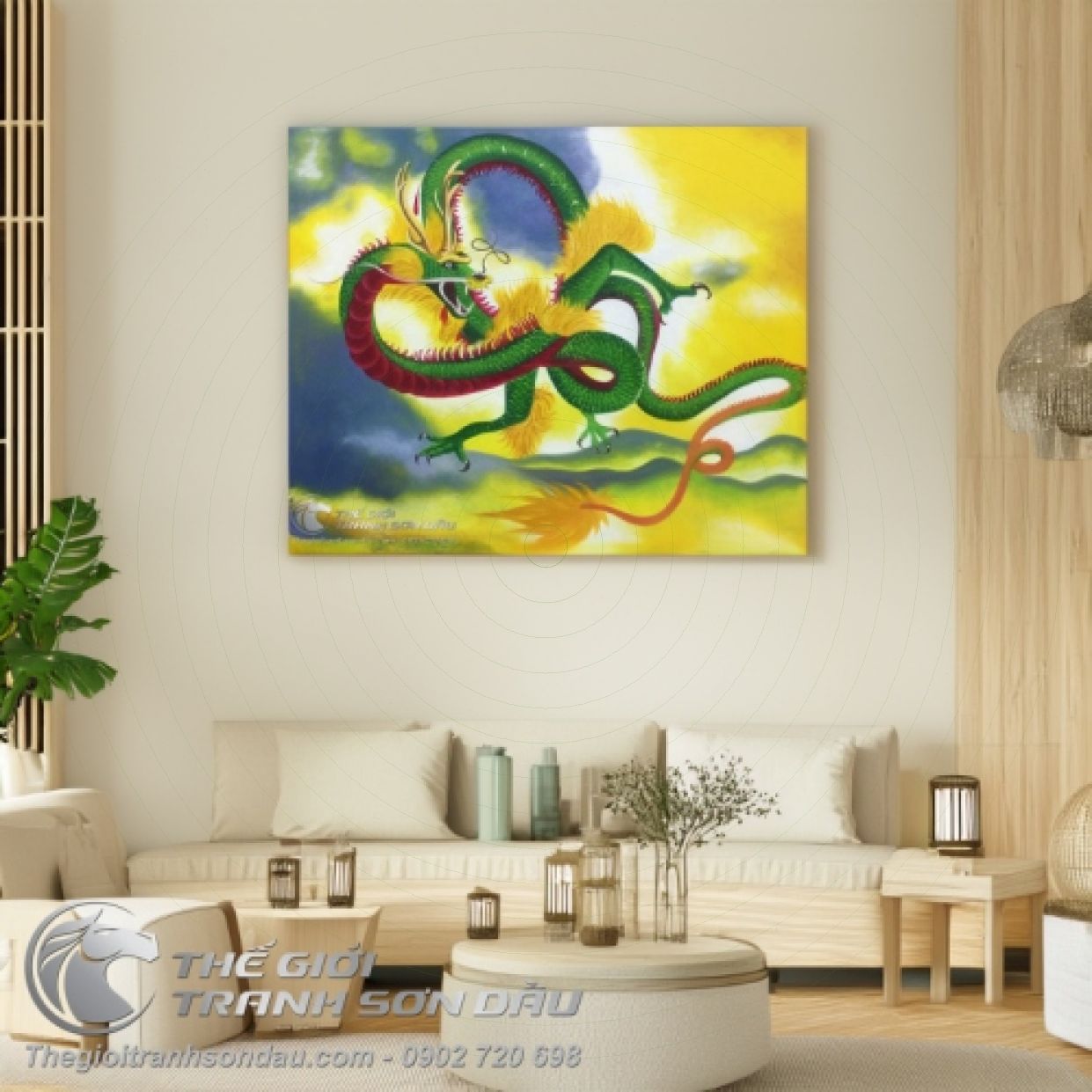 Tranh Thanh Long Rồng Xanh độc đáo đẹp mắt khung 4cm 50x60 