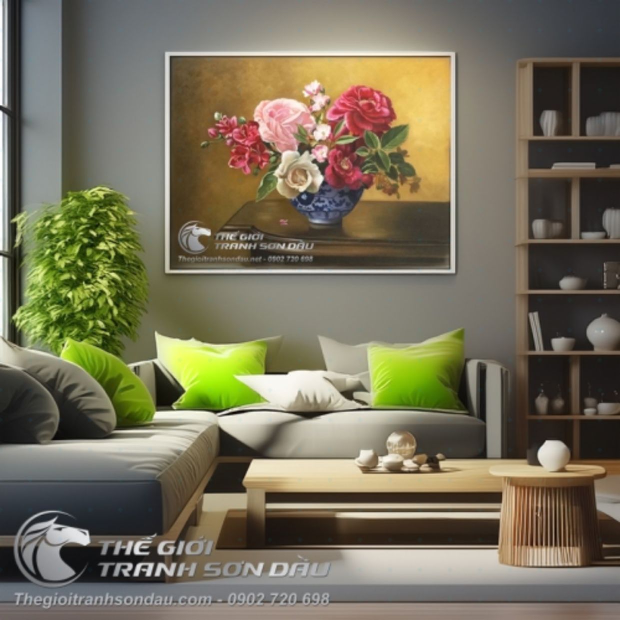 Tranh Sơn Dầu Bình Hoa Cổ Điển Trang Trí Nội Thất Đẹp Sang 