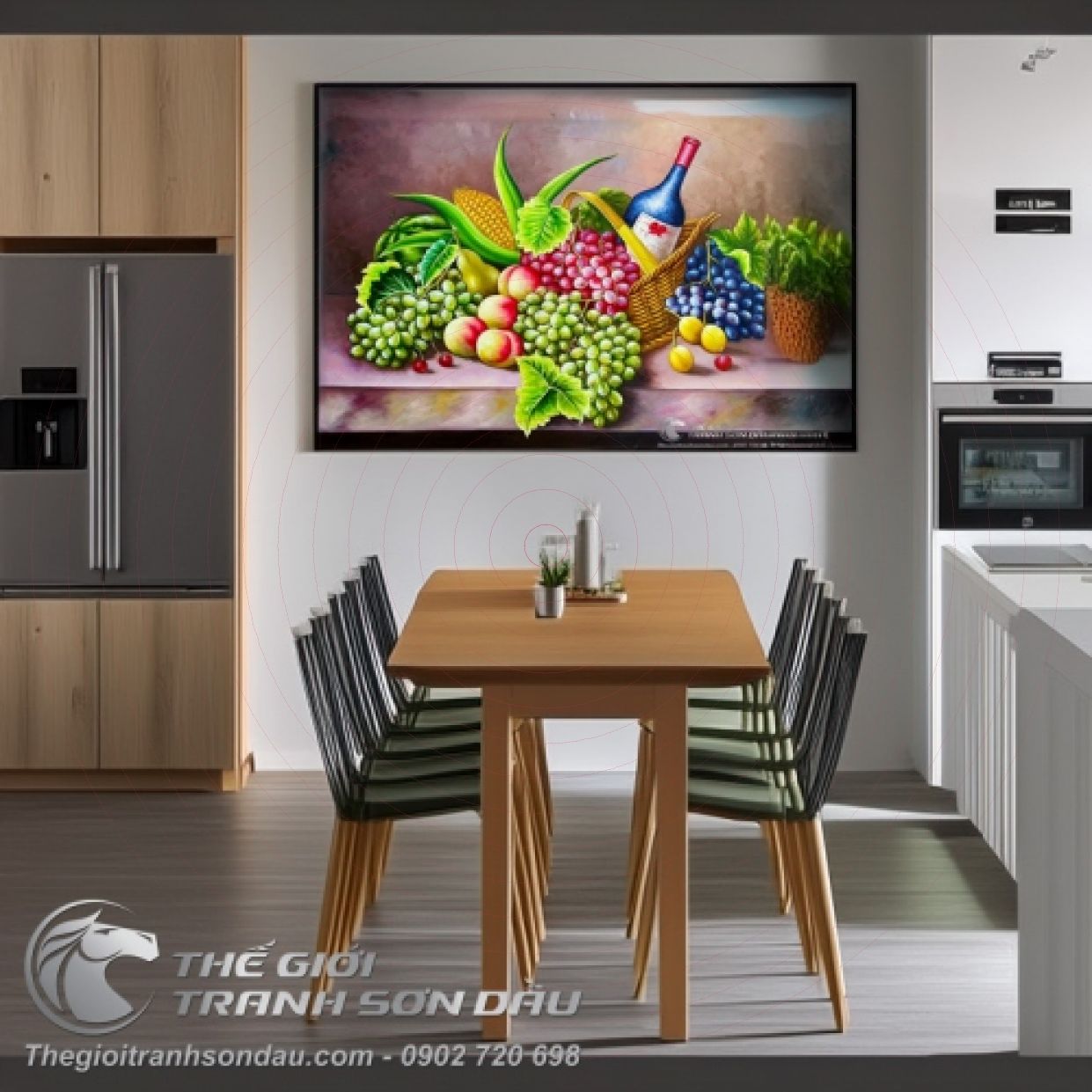 Tranh Sơn Dầu Tĩnh Vật Giỏ Trái Cây Màu Sắc Sống Động 60x80 