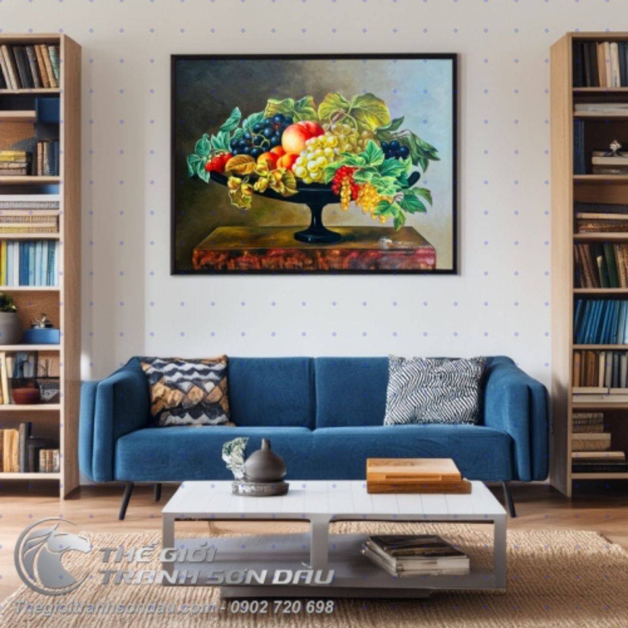 Tranh Sơn Dầu Tĩnh Vật 60x80 Đĩa Trái Cây Đẹp Sang Trọng 