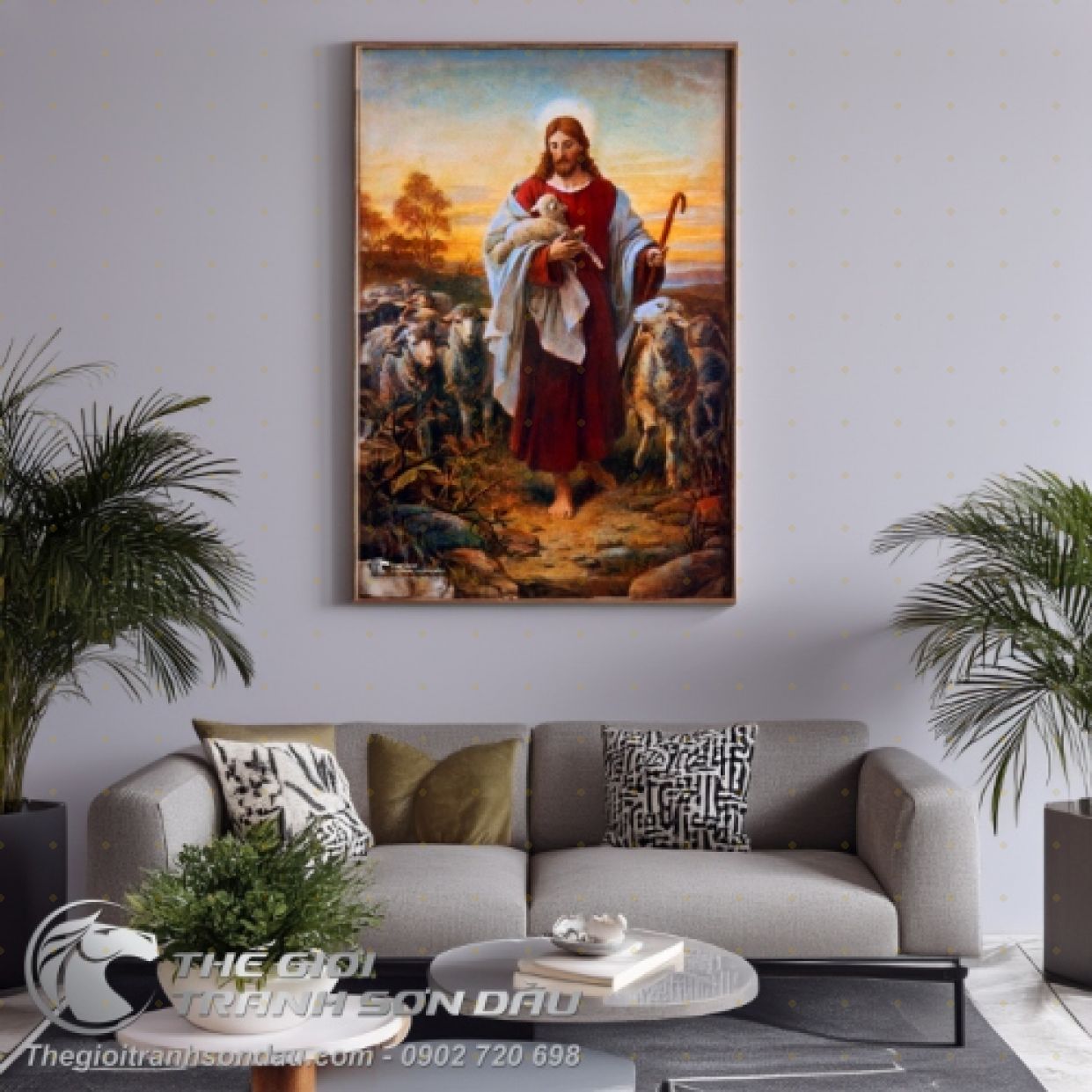 Tranh Chúa Jesu Chăn Chiên Nhân Lành Phong Cách Đẹp Sang Trọng 