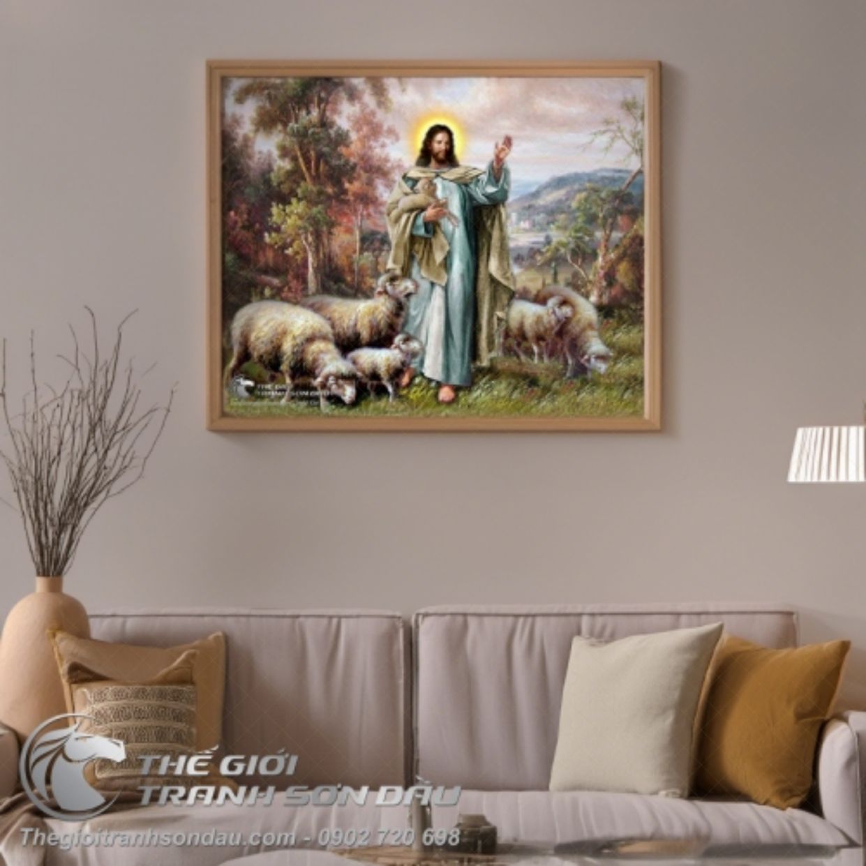 Tranh Chúa Jesu Chăn Đàn Chiên Sơn Dầu Đa Kích Thước Trang Trí 