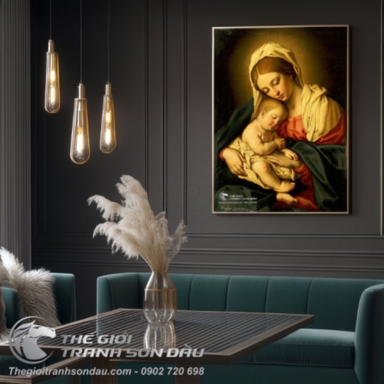 Tranh Sơn Dầu Mẹ Maria Hài Đồng Jesu Kích Thước Lớn Đẹp 