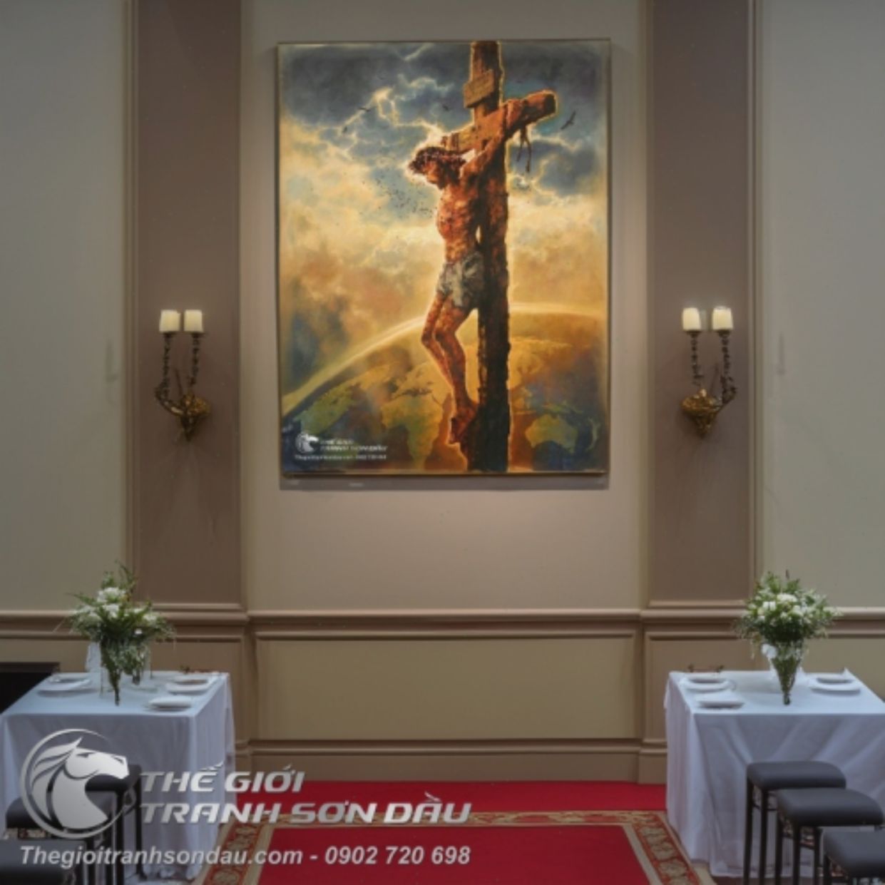 Tranh Sơn Dầu Chúa Jesu Đóng Đinh Cây Thánh Giá Đa Kích Thước 