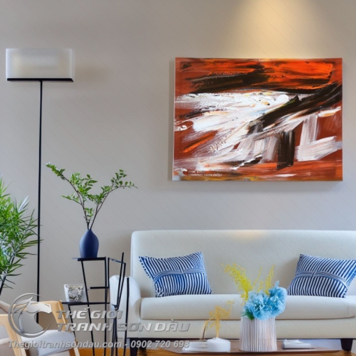 Tranh Sơn Dầu Trừu Tượng Vệt Phóng Đa Sắc Độc Đáo 