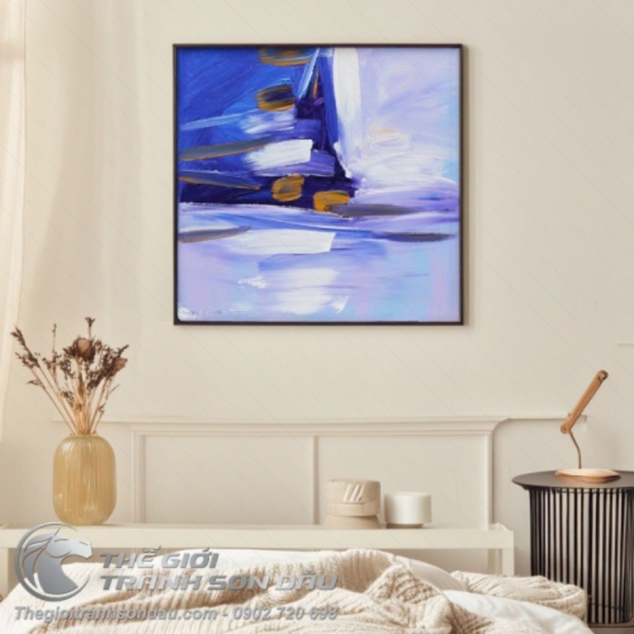 Tranh trừu tượng vết cắt số sáu sơn dầu đa sắc 50x50cm đẹp 