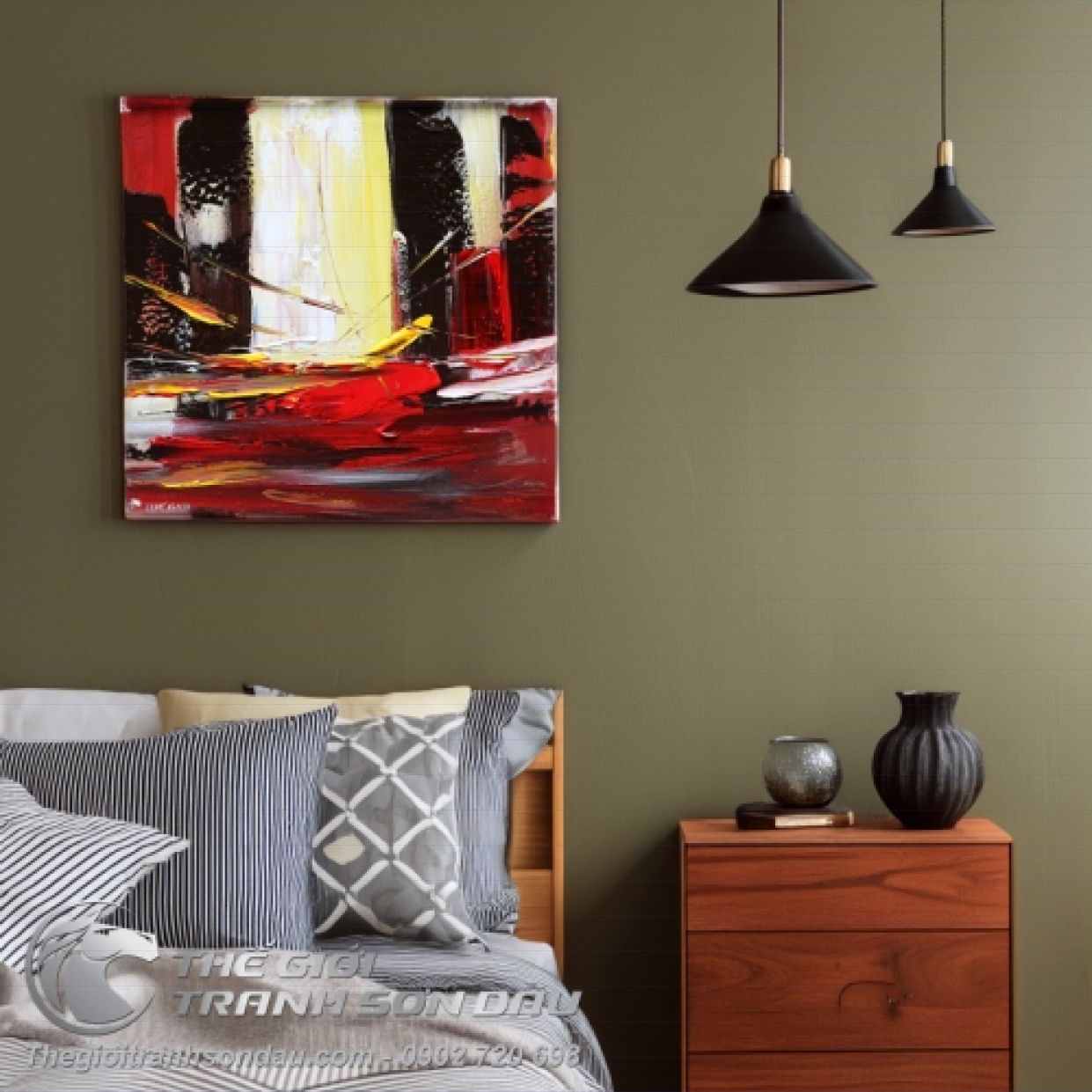 Tranh Trừu Tượng Vết Cắt Số Một Sơn Dầu Sang Trọng Kích Thước 50x50 