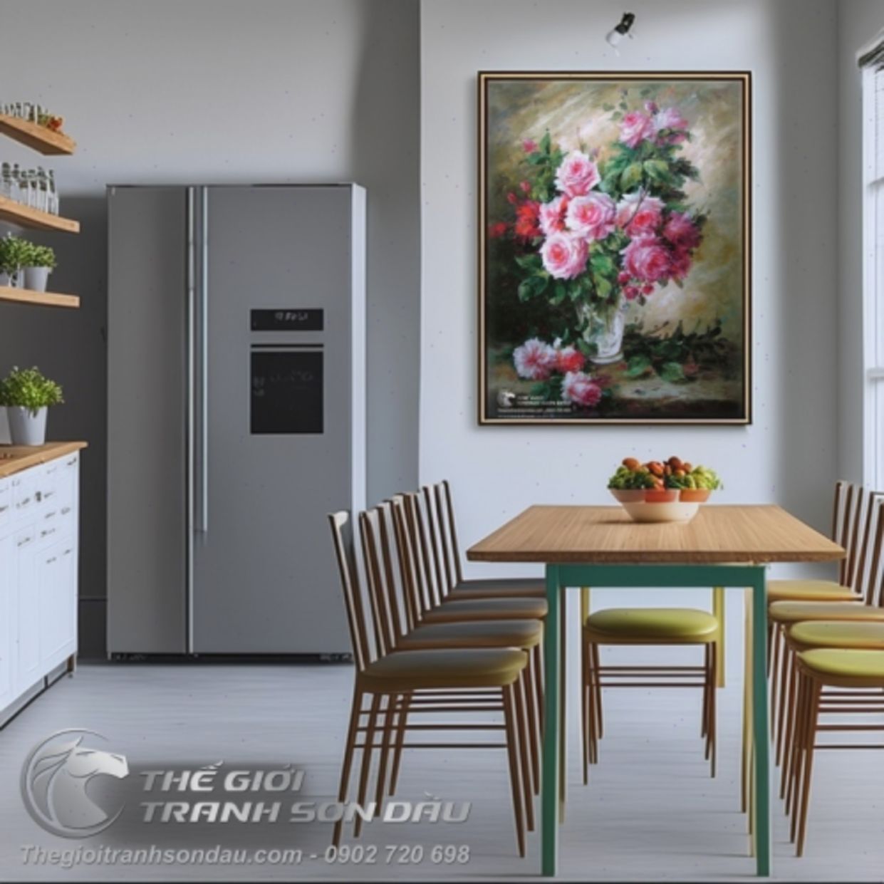 Tranh Bình Hoa Hồng Nghệ Thuật Sơn Dầu Đẹp Sang Trọng 60x90 