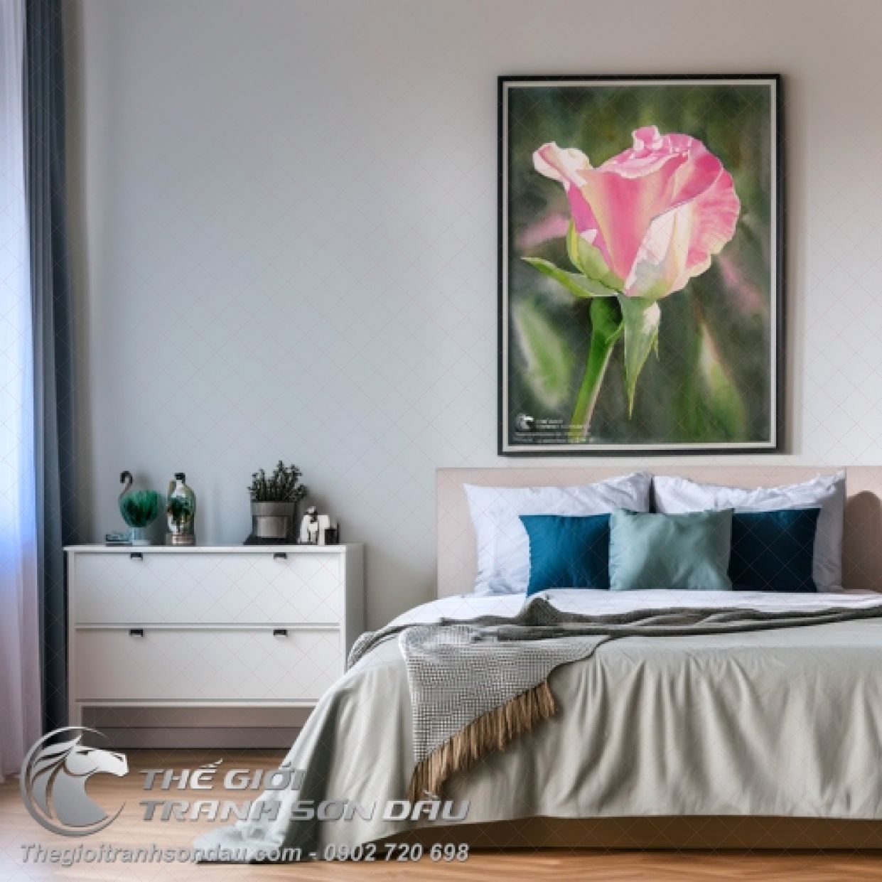 Tranh sơn dầu hoa hồng đẹp mê hoặc không gian phòng 