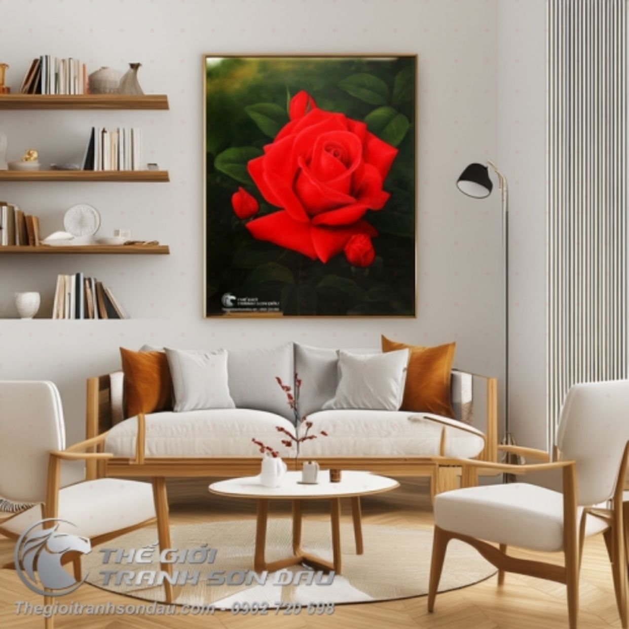 Tranh Sơn Dầu Hoa Hồng Đỏ Đẹp trang trí nghệ thuật sang trọng 