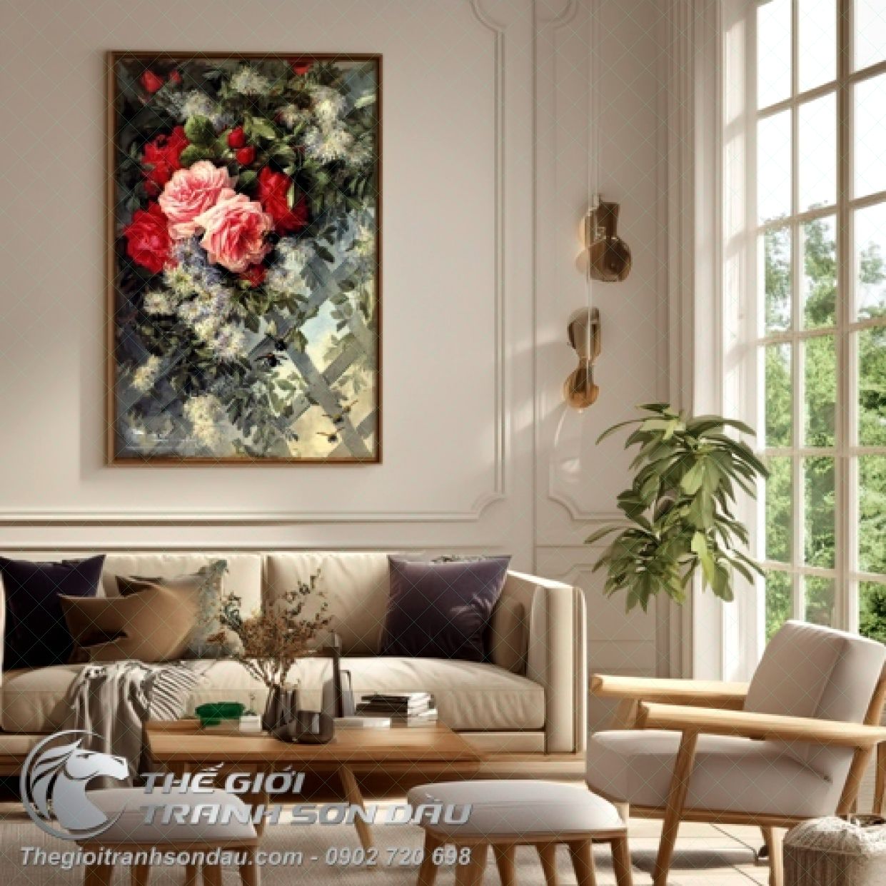 Tranh Sơn Dầu Hoa Hồng Sang Trọng Trang Trí Nhà Đẹp Bền 