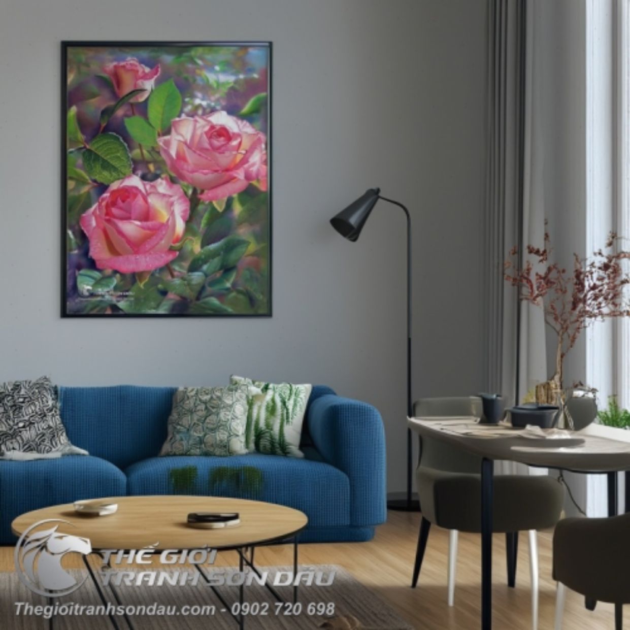 Tranh Sơn Dầu Hoa Hồng Tả Thực Đẹp Đa Sắc Kích Thước Lớn 