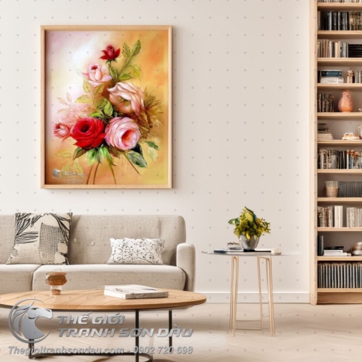 Tranh Sơn Dầu Hoa Hồng Sang Trọng Trang Trí Phòng Khách 