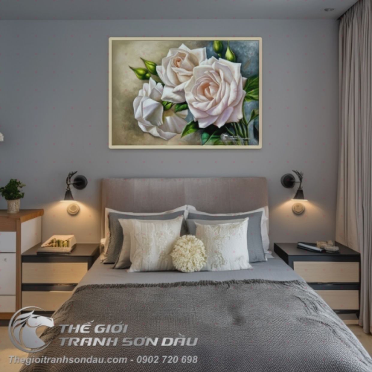 Tranh Hoa Hồng Treo Tường Sơn Dầu Đẹp Sang Trọng 60x80 