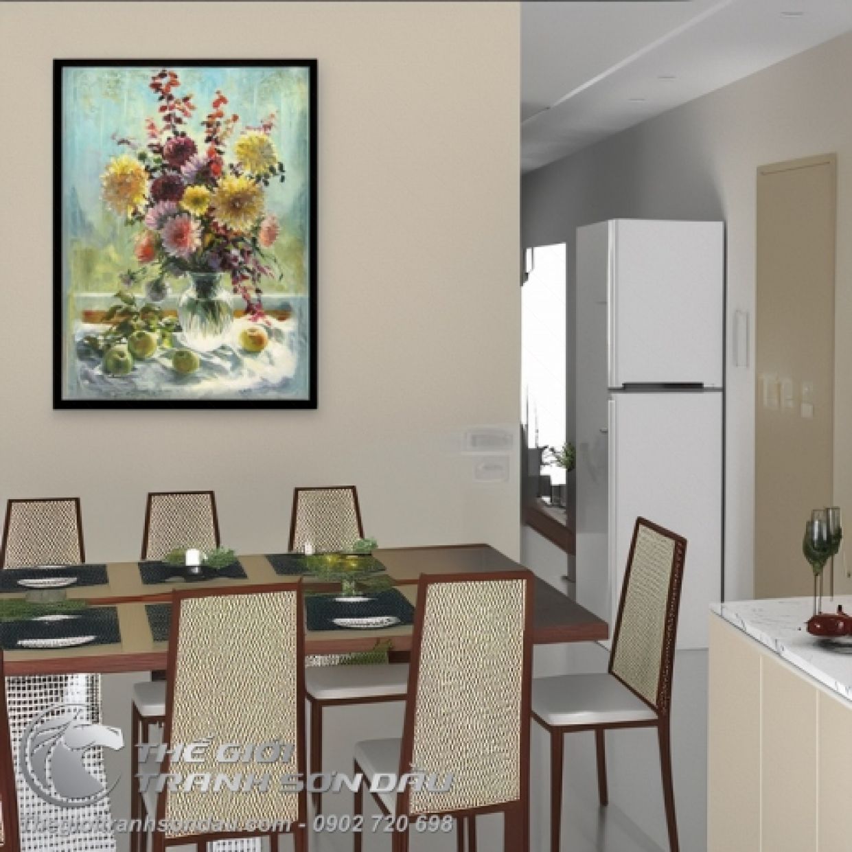 Tranh Bình Hoa Cúc Sơn Dầu Đa Sắc Sống Động Trang Trí Nhà 