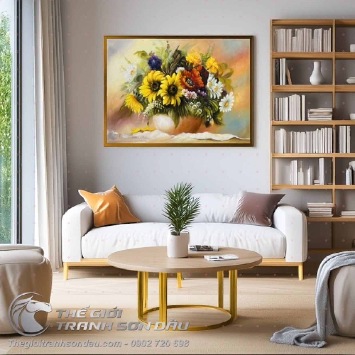 Tranh Hoa Cúc Treo Tường Nghệ Thuật Sơn Dầu Kích Thước 60x80 