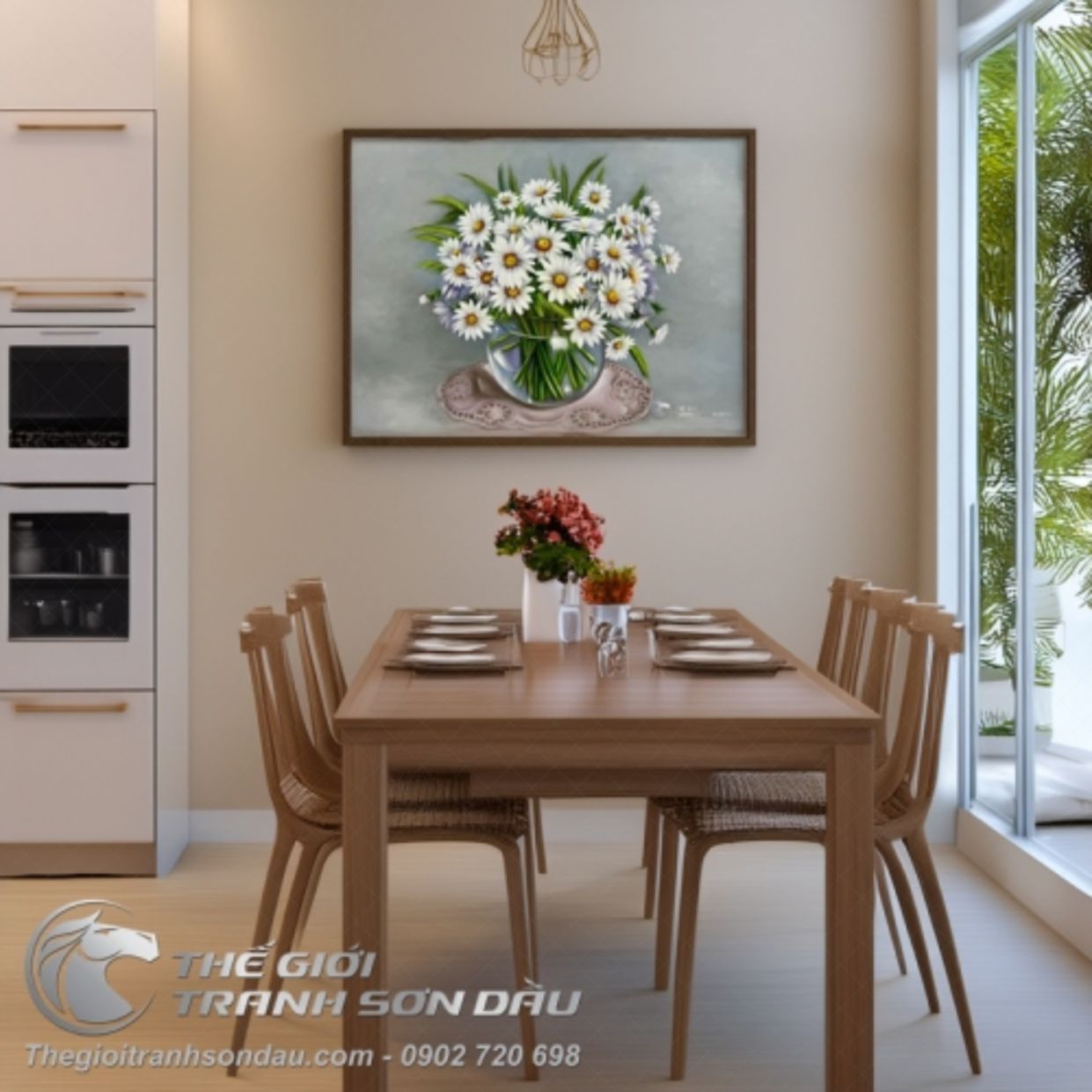 Tranh Bình Hoa Cúc Trắng Hiện Đại Nghệ Thuật Sang Trọng 